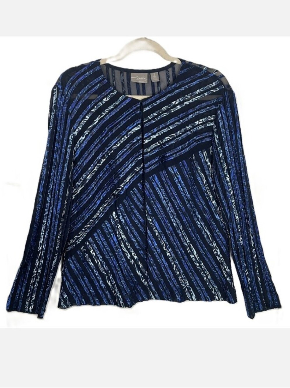 CHICO'S travelers collection OPEN FRONT JACKET size medium BLACK & BLUE stripes